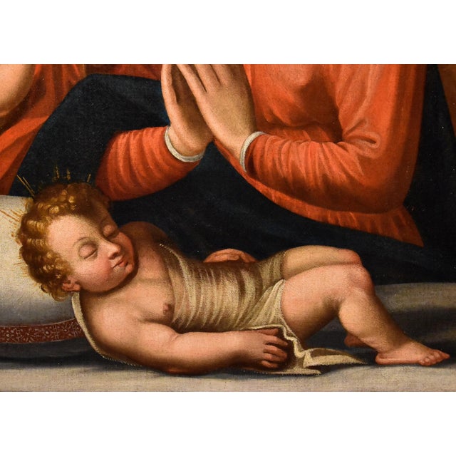 17th Century Circle of Giovanni Battista Ramenghi, Holy Family, 1620, Oil on Canvas, Framed For Sale - Image 5 of 18