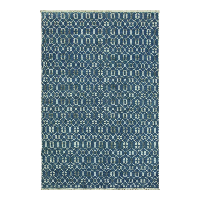 1990s Shabby Chic Modern Lt. Blue/Ivory Wool & Viscose Rug - 4'2 X 6'2 For Sale