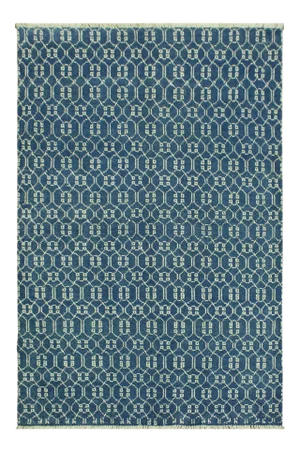 1990s Shabby Chic Modern Lt. Blue/Ivory Wool & Viscose Rug - 4'2 X 6'2