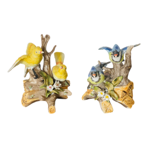 1940s Pair Bisque Porcelain Bird Sculptures Royal Crown