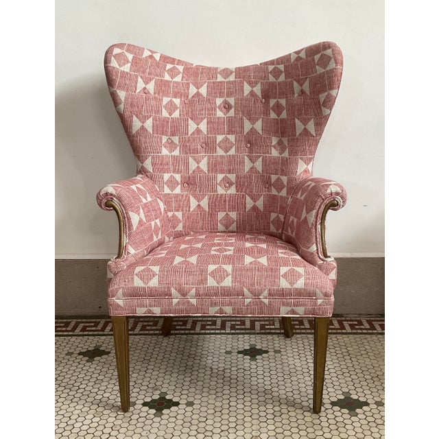 Wood Pair of 1960s Fireside Wingback Chairs Upholstered in Fermoie Fabric For Sale - Image 7 of 12