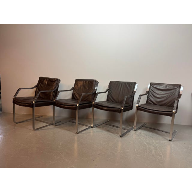 Mid-Century Sled Dining Chairs in Leather by Rudolf Glatzel for Walter Knoll, Germany, 1960s, Set of 4 For Sale - Image 9 of 13