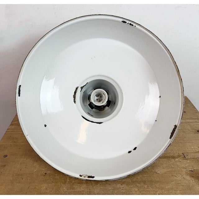 Industrial Grey Enamel Factory Pendant Lamp, 1960s For Sale - Image 16 of 17