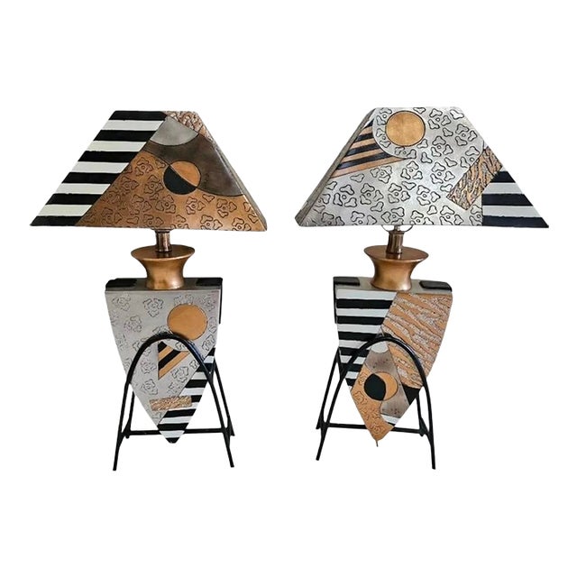 1980s Pair of Postmodern Lamps Attributed to Lam Lee For Sale