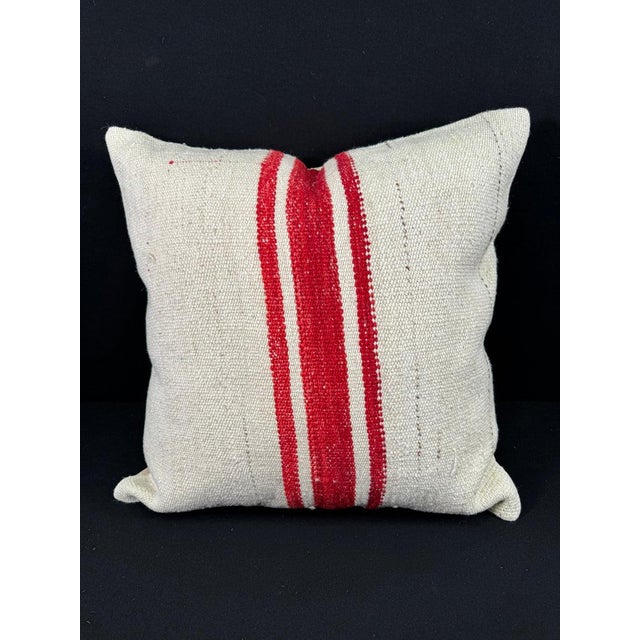 Turkish Hemp Pillow Cushion Natural Beige Red Pillow Cushion Cover 24x24 For Sale - Image 4 of 4