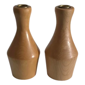 Pair of Artisan Maple Candle Holders by Ron Peterson