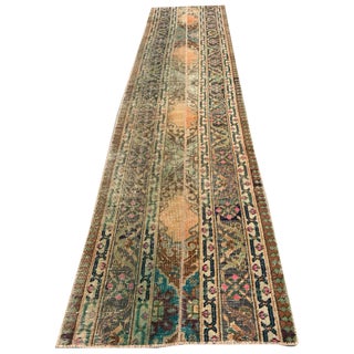 Turkish Distressed Narrow Runner Rug in Wool For Sale