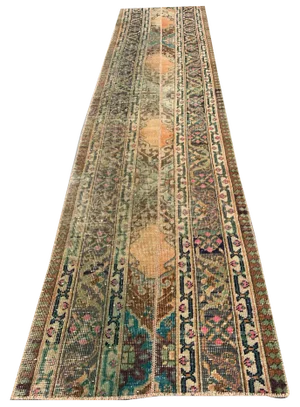 Turkish Distressed Narrow Runner Rug in Wool