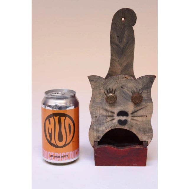 Vintage Folk Art Carved "Cat" Red Painted Matchbook Holder For Sale In New York - Image 6 of 12