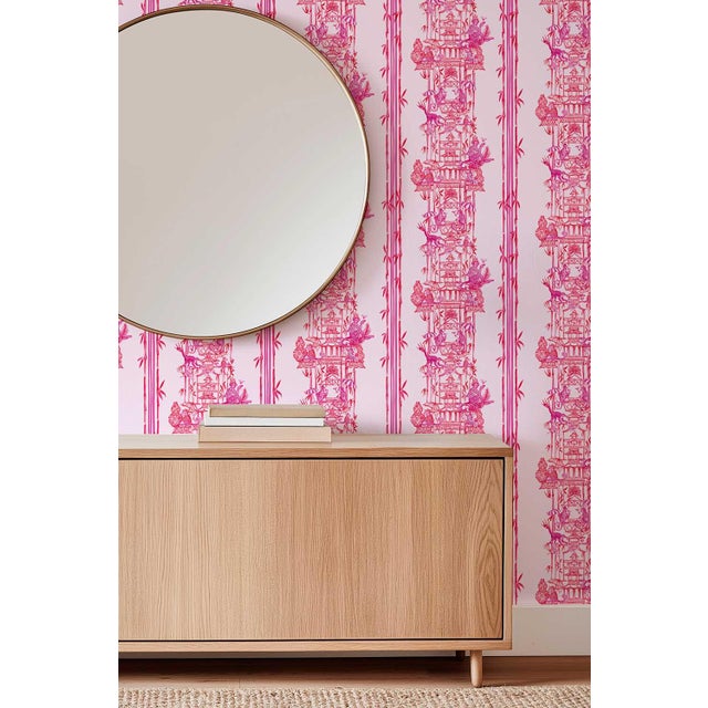 Textile Chinoiserie Shenanigans Toile Grasscloth Wallpaper by House Party | Cherry Blossom Pink | 8 Yards For Sale - Image 7 of 8