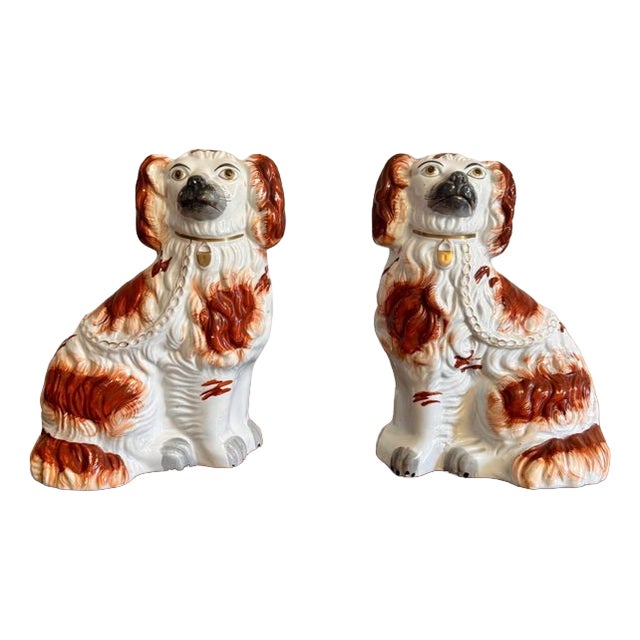 Antique Victorian Staffordshire Dogs, 1880, Set of 2 For Sale