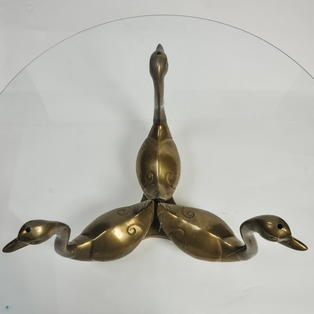 Vintage Brass Swan Coffee Table With Round Glass Top For Sale - Image 9 of 14
