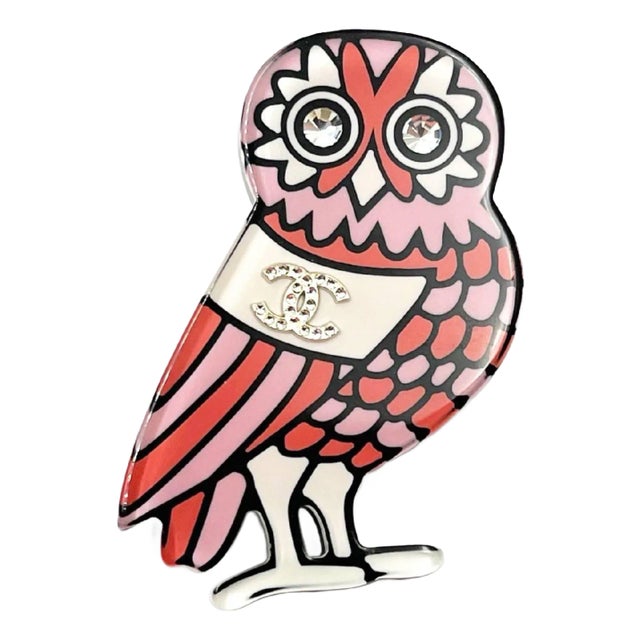 Chanel Pink Owl Resin Brooch For Sale