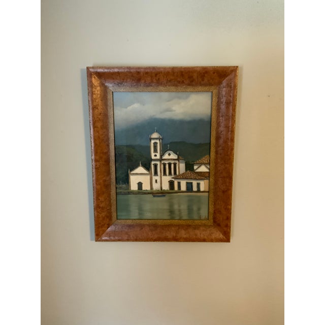 Mid-Century Modern Vintage Mid-Century Brazilian Painting Signed f.t. Gobo - Santa Rita, Paraty, Brazil For Sale - Image 3 of 4