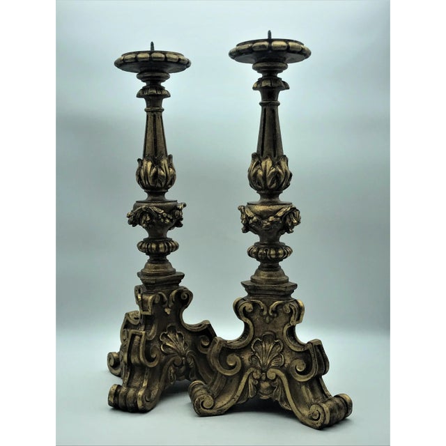 Vintage Ornate Gilt Gold Candleholders - a Pair For Sale - Image 9 of 9