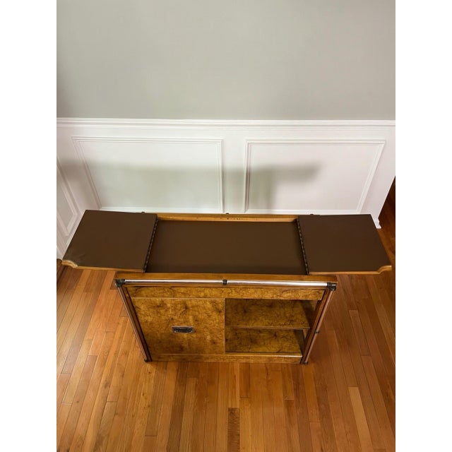 Wood Midcentury Hollywood Regency Expandable Burl Wood Server For Sale - Image 7 of 18