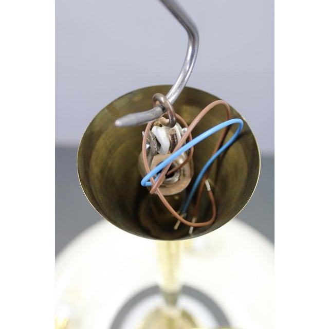Art Deco Brass Pendant Light with White Glass, Czechoslovakia, 1930s For Sale - Image 11 of 13