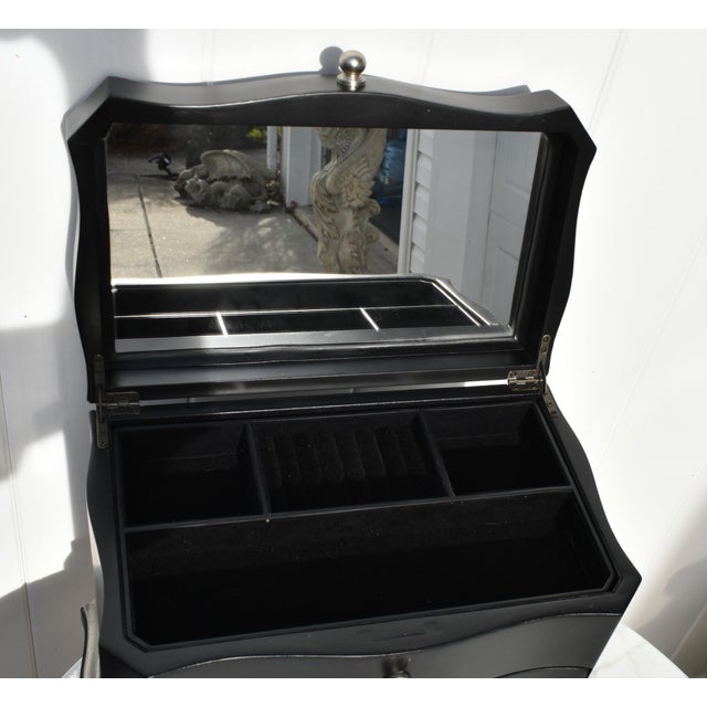Transitional Two Drawer Table Top Jewelry Box in Black & Silver Finish W/Fitted Interior Chairish