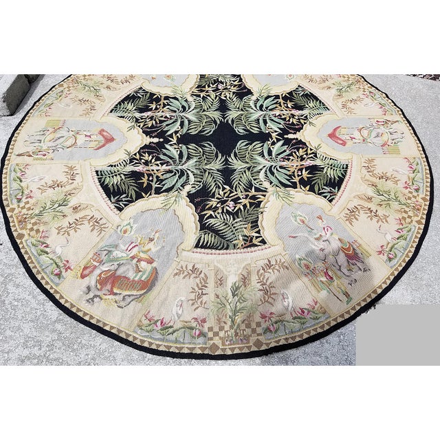 Cream Aubusson Style Large Round Needlepoint Rug or Wall Tapestry For Sale - Image 8 of 10