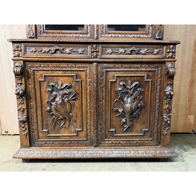 French Carved Oak Hunting Cabinet, 1860 For Sale - Image 4 of 14