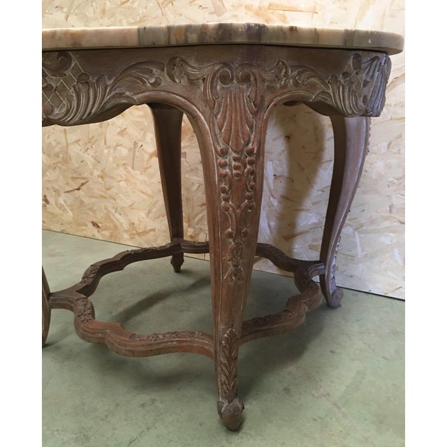 Wood 20th Mariano Garcia Spanish Side Table With Siena Marble and Carved Base For Sale - Image 7 of 11
