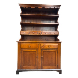 Antique American Country Stepback Hutch Welsh Cupboard For Sale