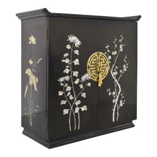 Mid Century Chinoiserie Altar Mother of Pearl Flip Top Liquor Bar For Sale