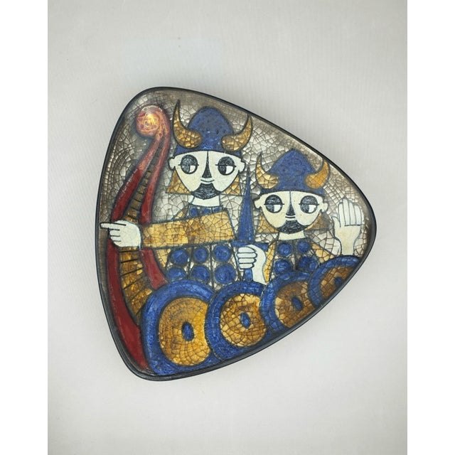 Blue Mid-Century Modern Ceramic Bowl with Hand-Painted Viking Motif by Marianne Starck for Michael Andersen & Søn For Sale - Image 8 of 8