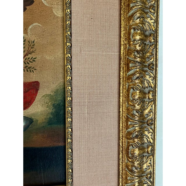 Cuzco School Revival painting on board of the Archangel Ariel, professionally framed and matted in linen, painted in Peru...