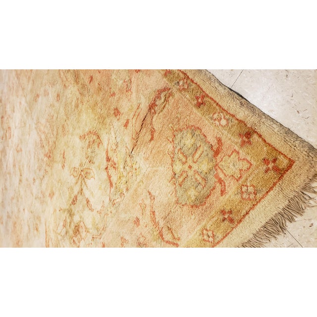Brown Antique Oushak Carpet, Oriental Rug, Handmade Ivory, Muted Shrimp, Soft Coral For Sale - Image 8 of 14
