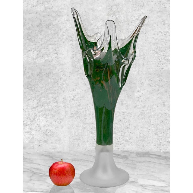 Vintage Large Italian Art Glass Etched Grapevine Stretch Vase, c. Mid 20th Century - Pairs Nicely with Many Eclectic...