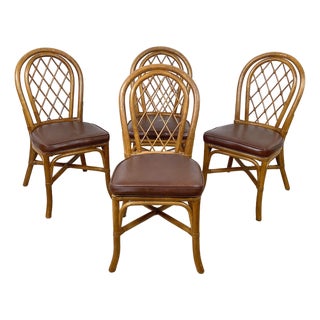 Set of Four Vintage Rattan Dining Chairs , Diamond Lattice Hoop Backs For Sale
