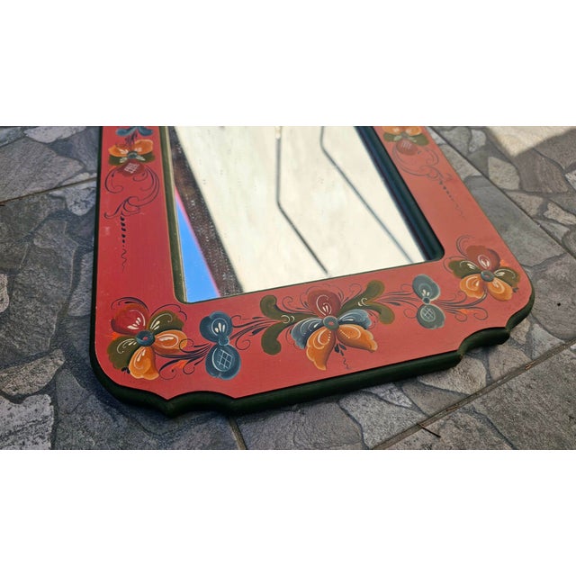 1970s Painted Wooden Mirror with Flower Decor, 1970s For Sale - Image 5 of 7