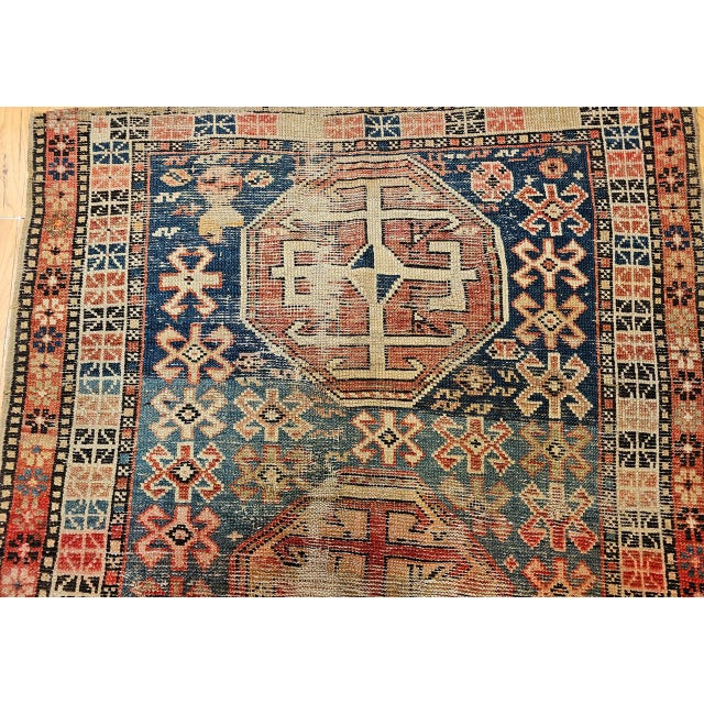 19th Century Caucasian Shirvan Area Rug, Tribal Geometric Pattern, Blue & Ivory, 3’ x 5’ For Sale - Image 10 of 17