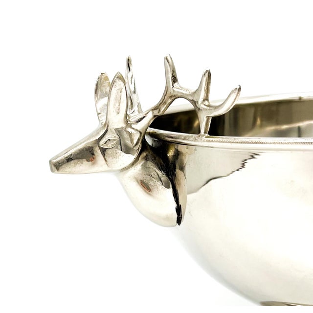 Arthur Court Vintage Polished Stainless Steel Deer Head Pedestal Bowl / Wine Cooler – Equestrian / Lodge / English Country For Sale - Image 4 of 11