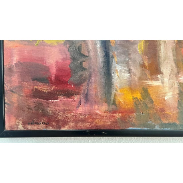 vintage large original abstract painting on canvas . This large statement piece is signed by the original artist and was...