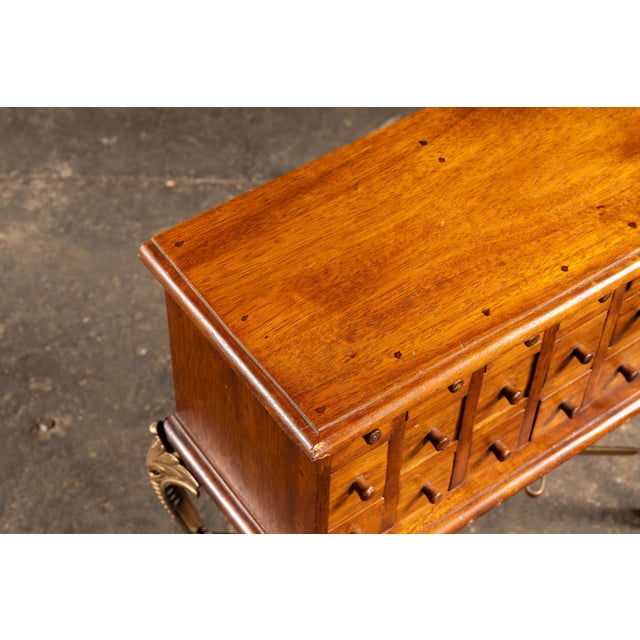 Wood Early 20th Century 18-Drawer Apothecary Cabinet on Cabriole Brass Stand For Sale - Image 7 of 13