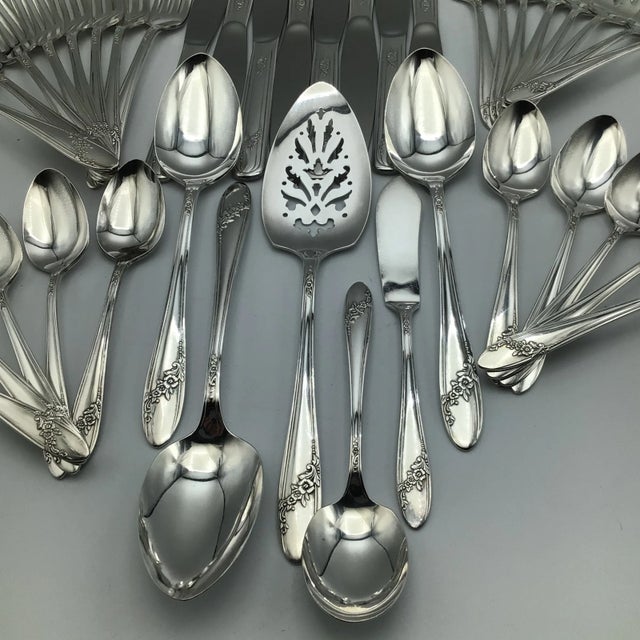 Metal Oneida Tudor Silver Plate Flatware - 40 Pieces For Sale - Image 7 of 13