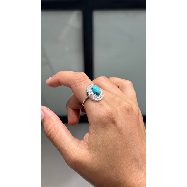 Early 18th Century 1.51ct Cabochon Turquoise & Diamond 14k Gold Ring Size 4 For Sale In New York - Image 6 of 16