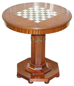 French Empire Hardwood Chess Table in Marble & Ormolu, 1900s