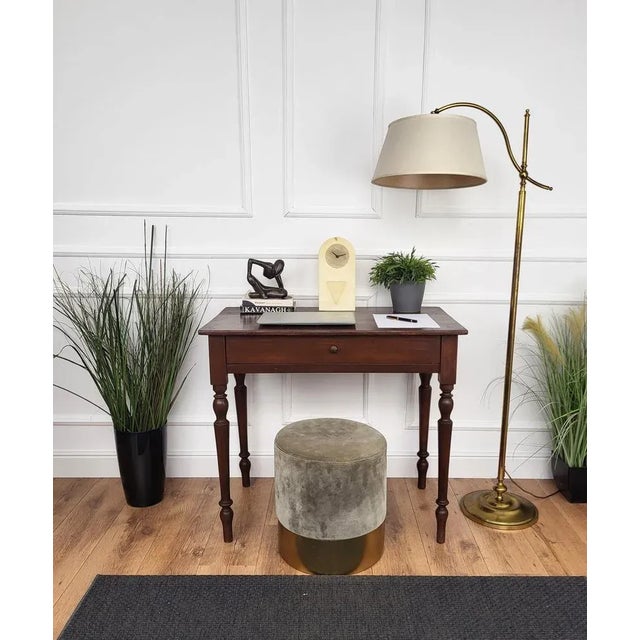 Very charming and elegant Italian table or desk writing table with stylish carved legs, wood and central drawer. Ideal in...