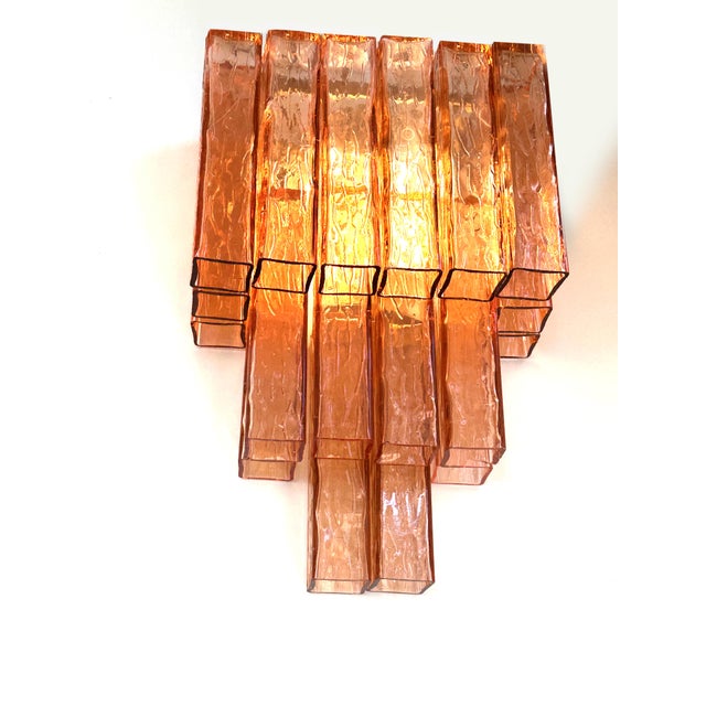 Mid-Century Modern Luxury Italian Amber-Rosè “Squared” Murano Glass Gold Wall Sconces -Set of Two For Sale - Image 3 of 4