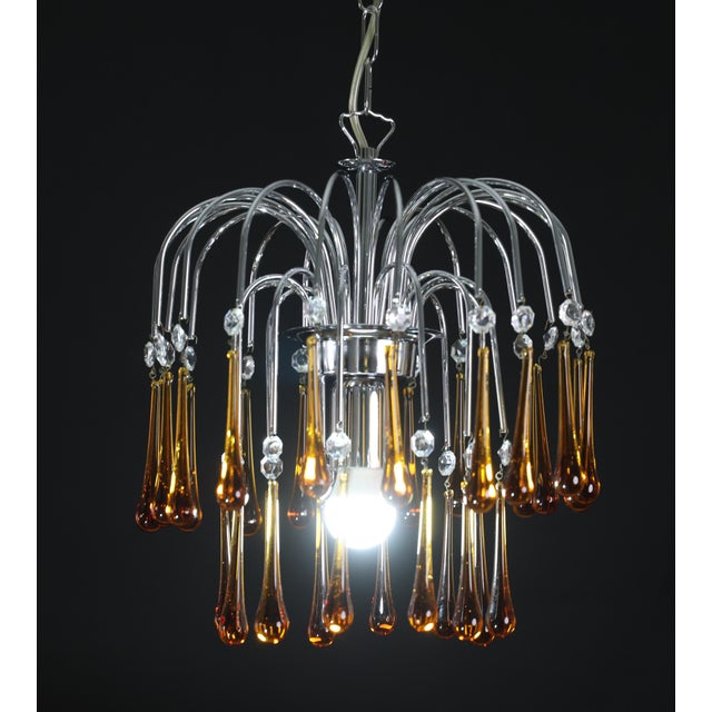 Italian 1970s The Amber Crown, Murano Chandelier Amber and Crystal Drops For Sale - Image 3 of 13