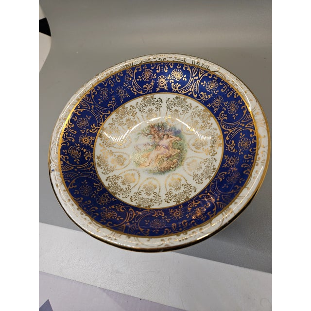 Shabby Chic Vintage Handpainted 22kt Gold Fruit/Compote/Cake Pedestal Dish For Sale - Image 3 of 4