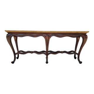 1990s French Style Wood & Faux Travertine Console Table For Sale