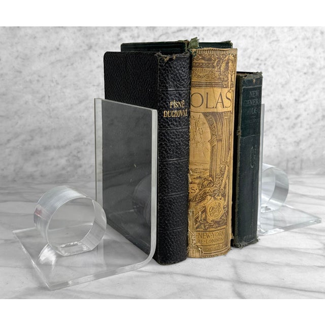 - Original 1980's Postmodern Geometric Bookends - Robust Transparent Lucite - Looks Great Against Books - Matching Pair -...