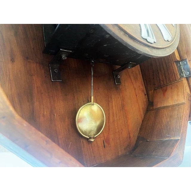 Large Antique French Mechanical Wall Clock in Wood, 1880s For Sale - Image 3 of 13