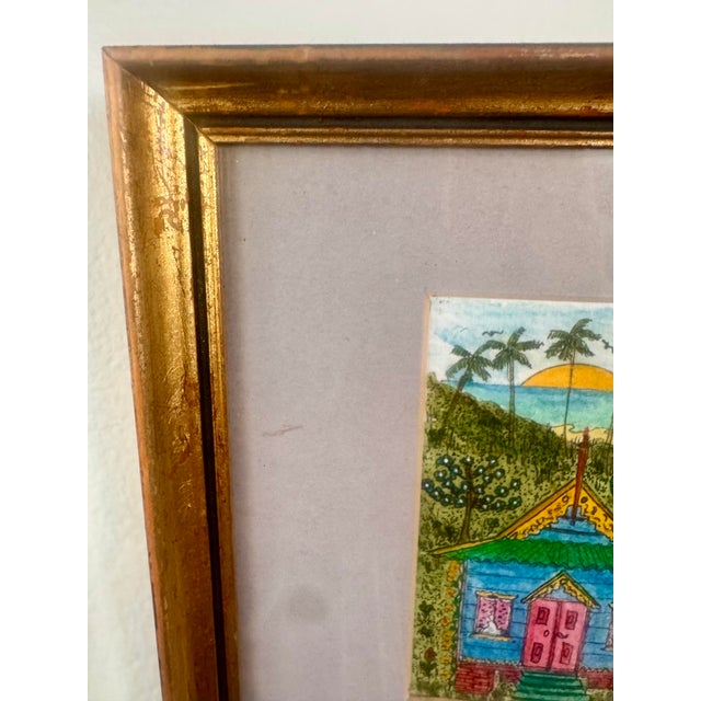 1990s Tiny Caribbean Church Watercolor by I. Kentho, Tobago, 9” X 7” Framed For Sale - Image 9 of 11