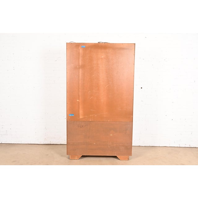 Drexel Heritage Mid-Century Hollywood Regency Campaign Carved Walnut Lighted Bookcase or Display Cabinet For Sale - Image 13 of 15