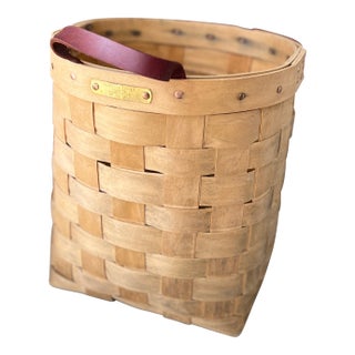 Handcrafted Mountain Trails Basket With Leather Handle 15" High 13" Wide Vintage For Sale